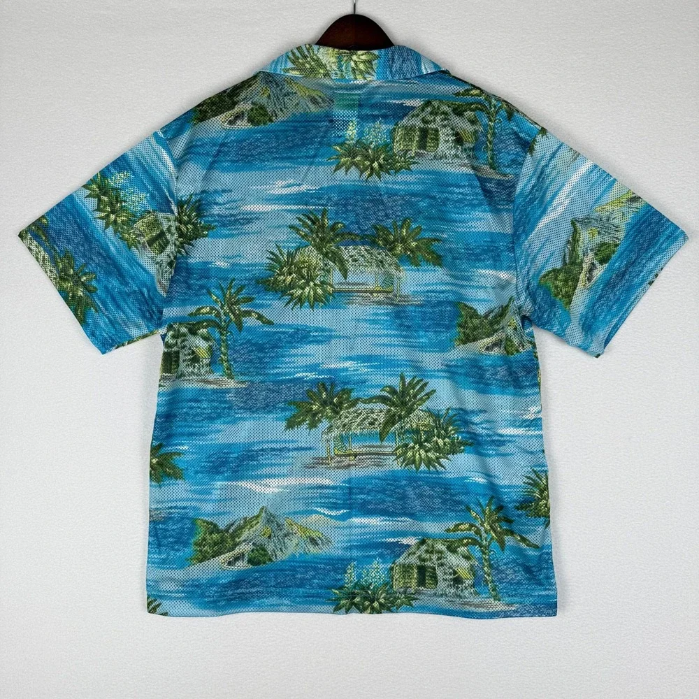 Quicksilver Hawaiian Mesh Shirt Mens Medium Palm Trees‎ Short Sleeve Button Up - Picture 3 of 7